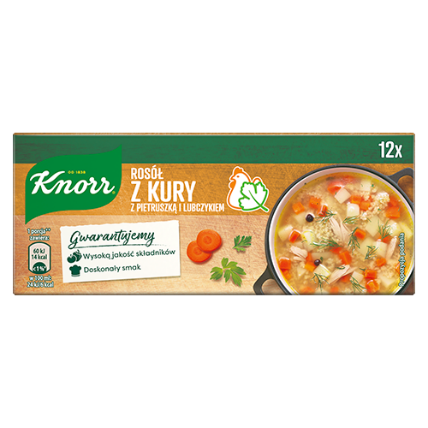 Knorr Rosół z kury z pietruszką i lubczykiem 6l – Doskonałe połączenie suszonej natki pietruszki oraz lubczyku zapewni zupie bogatszy smak i aromat.