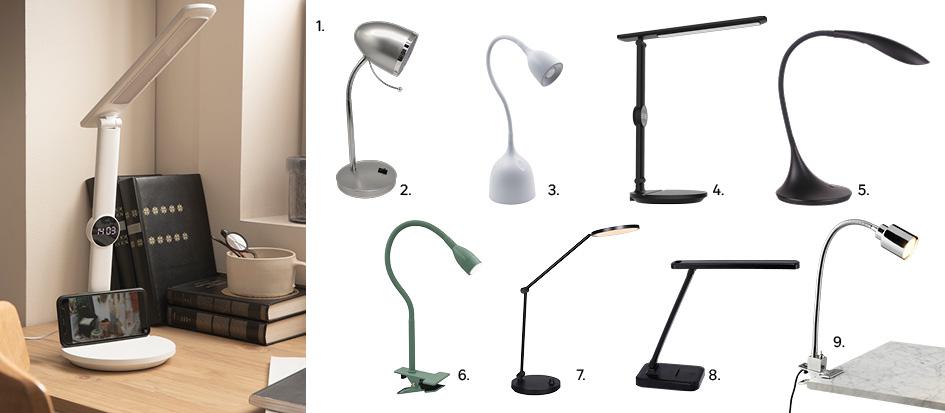 1. Lampka biurkowa Alex Plus 1000 lm LED, 319,00 zł, kod 82943392, 2. Lampa biurkowa Nae srebrna 64,99 zł, kod 955455, 3. Lampka biurkowa Swallow 400 lm LED, 135,00 zł, kod 82943396, 4. Lampka biurkowa Alex Plus czarna 1000 lm LED Inspire, 319,00 zł, kod 82943393 5. Lampa biurkowa LED, 179,00 zł, kod 89112852, 6. Lampka biurkowa z klipsem Gao LED, 86,90 zł, 86148530, 7. Lampka biurkowa Clura LED, 229,00 zł, kod 89727927, 8. Lampka biurkowa Mesta LED, 49,99 zł, kod 87956956, 9. Lampka biurkowa Tekla 79,99 zł, kod 89714269