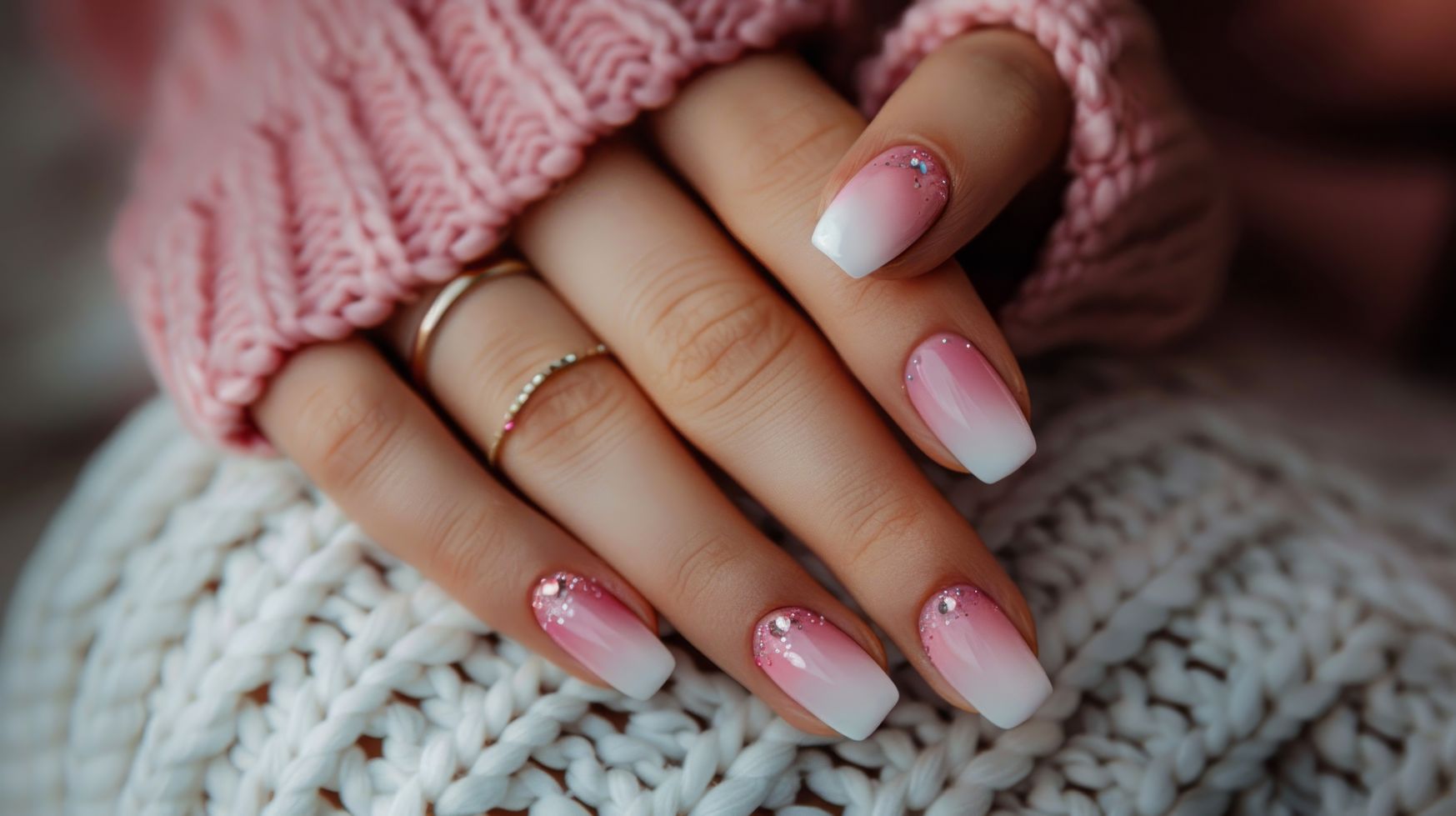 Womans Hand With Pink and White Nails