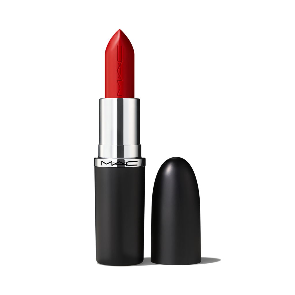 MACFY25_MACximalSleekSatin_Lipstick_LeftOnRed_Open_3000x3000