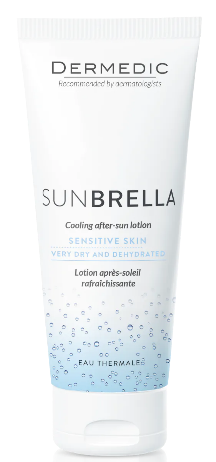 Ochrona i odświeżenie w jednym: Dermedic Sunbrella - chłodzący balsam po opalaniu, 33,99 zł/200 ml, dostępny w Super-Pharm i na superpharm.pl