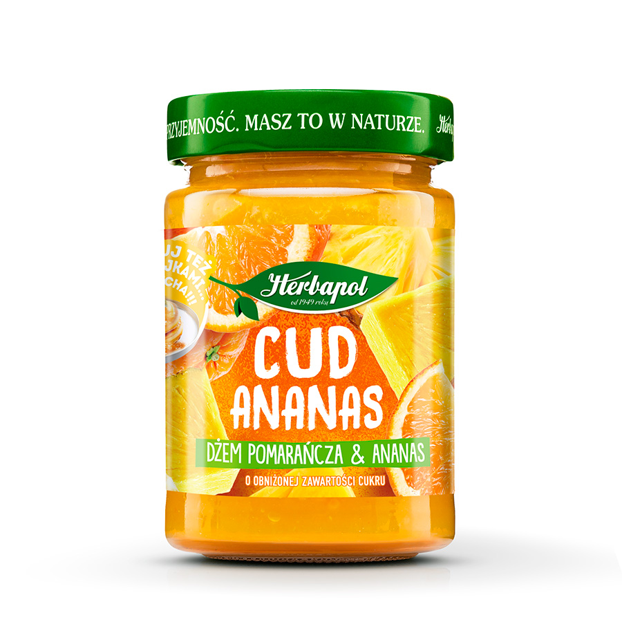 Cud ananas - soczysty ananas w połączeniu z cytrusową świeżością pomarańczy. Nada wyjątkowy smak placuszkom i innym śniadaniowym klasykom.