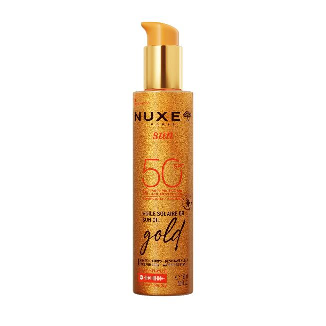NUXE Sun Rozświetlający olejek z drobinkami do opalania twarzy i ciała SPF 50, 114 zł/150 ml