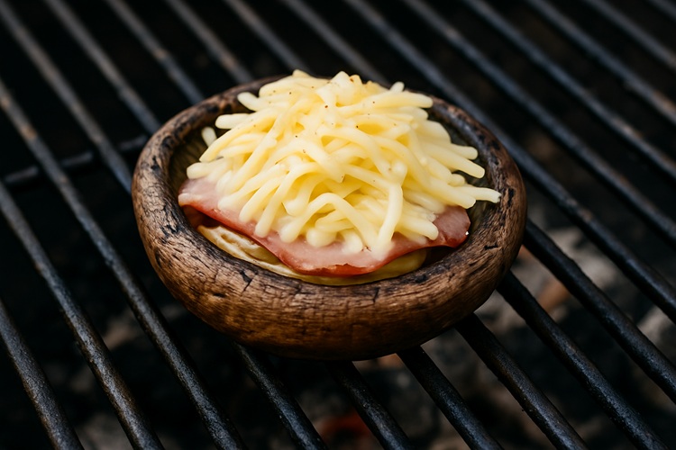 2. Pieczarki z wędzoną szynką i serem gouda
