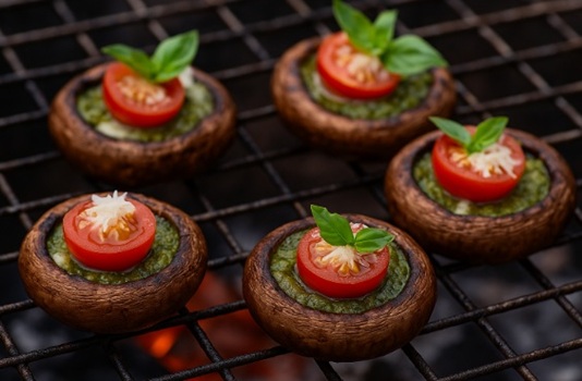3. Pieczarki z aromatycznym pesto i słodkim pomidorkiem