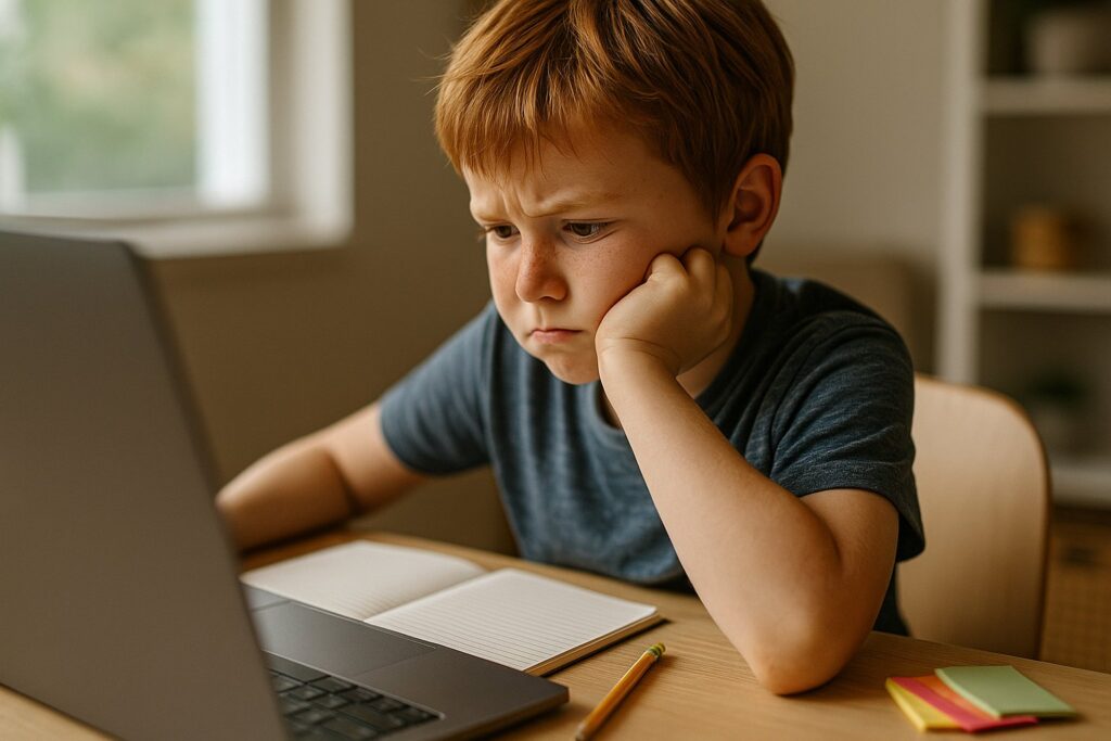 Zestresowane dziecko po teście online – edukacja i wsparcie emocji