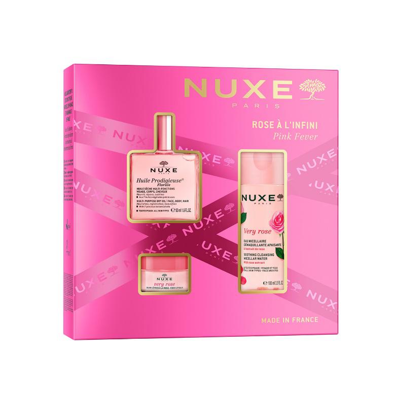 Zestaw Bestsellery Huile Prodigieuse® Florale, 147 zł Zawiera: Huile Prodigieuse® Florale 50 ml, Very Rose Różany balsam do ust 15 g, Very Rose Łagodząca woda micelarna 3-w-1 100 ml